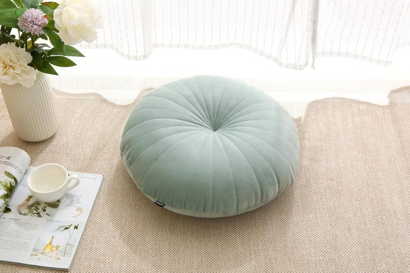Volple Floor Pillow Meditation Cushion Round Large Floor Pillows Seating for Adults, Velvet Thick Floor Cushions for Yoga Living Room Balcony Outdoor Tatami 18inches（Green） - Image 1